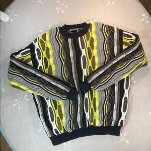 Multicolor DJAB Patterned Men's Crewneck Sweater Large 3D Chunky Knit Grandpa